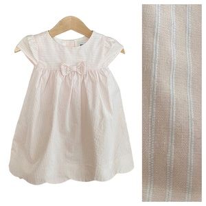 Janie and Jack Light Pink White Striped Short Sleeve Scalloped Dress